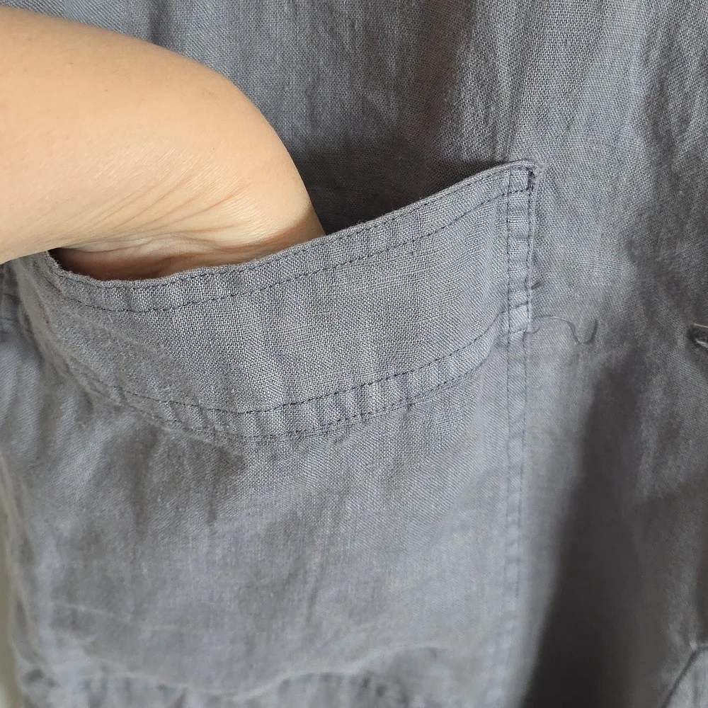 ZARA | Gray Lillian 100% Linen Button Front Jumpsuit SZ S